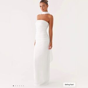 PEPPERMAYO NWT Libra maxi White Strapless Dress w scarf XXS US0 folding detail